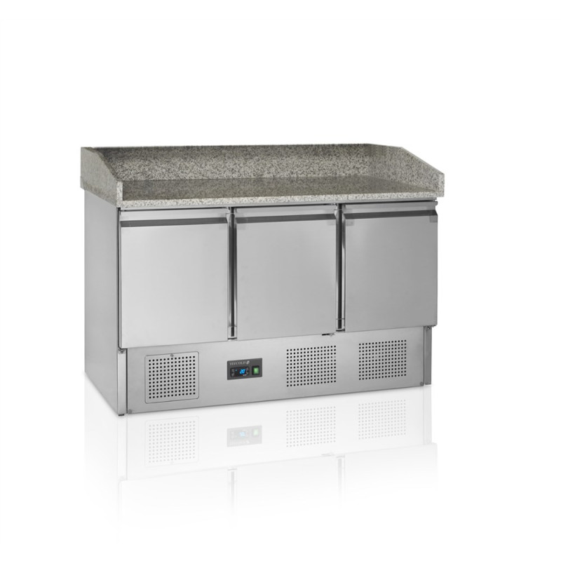Comptoir za pizzu od nehrđajućeg čelika GN 1/1 - 3 puna vrata TEFCOLD PT1365 | Hlađenje 400L, automatsko odmrzavanje | Fournires