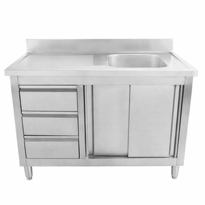 Sink Unit 1 Bowl with Backsplash and 3 Drawers - 1200 x 600 mm - Bowl on the Right - Dynasteel