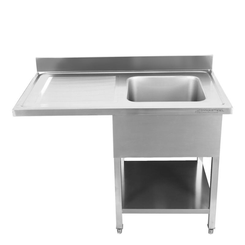 Plonge avec Passage Lave-Vaisselle, Dosseret et Etagère - 1200 x 700 - Egouttoir à Gauche - Dynasteel Plonge avec Passage Lave-Vaisselle, Dosseret et Etagère - 1200 x 700 - Egouttoir à Gauche - Dynasteel