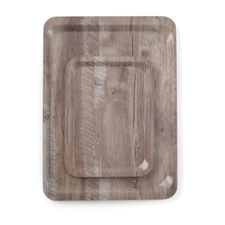 Pladanj za posluživanje od melamina s tamnim uzorkom drveta - 530 x 370 mm