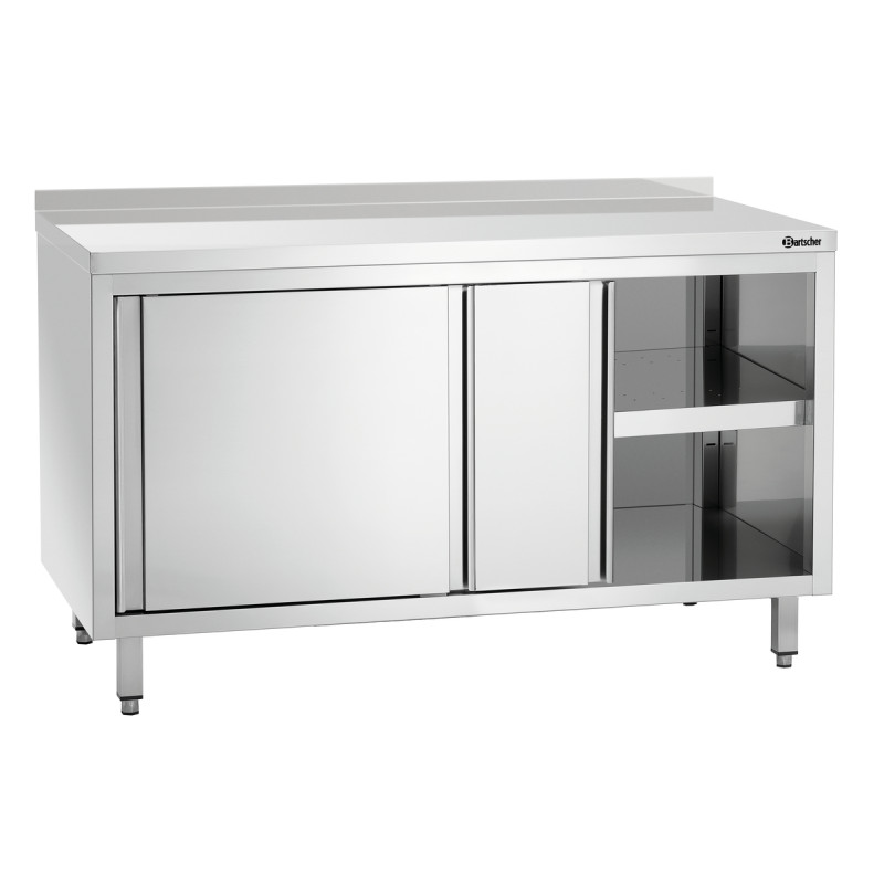 Stainless Steel Cabinet with Sliding Doors, Shelf, and Backsplash - L 1400 mm Stainless Steel Cabinet with Sliding Doors, Shelf, and Backsplash - L 1400 mm