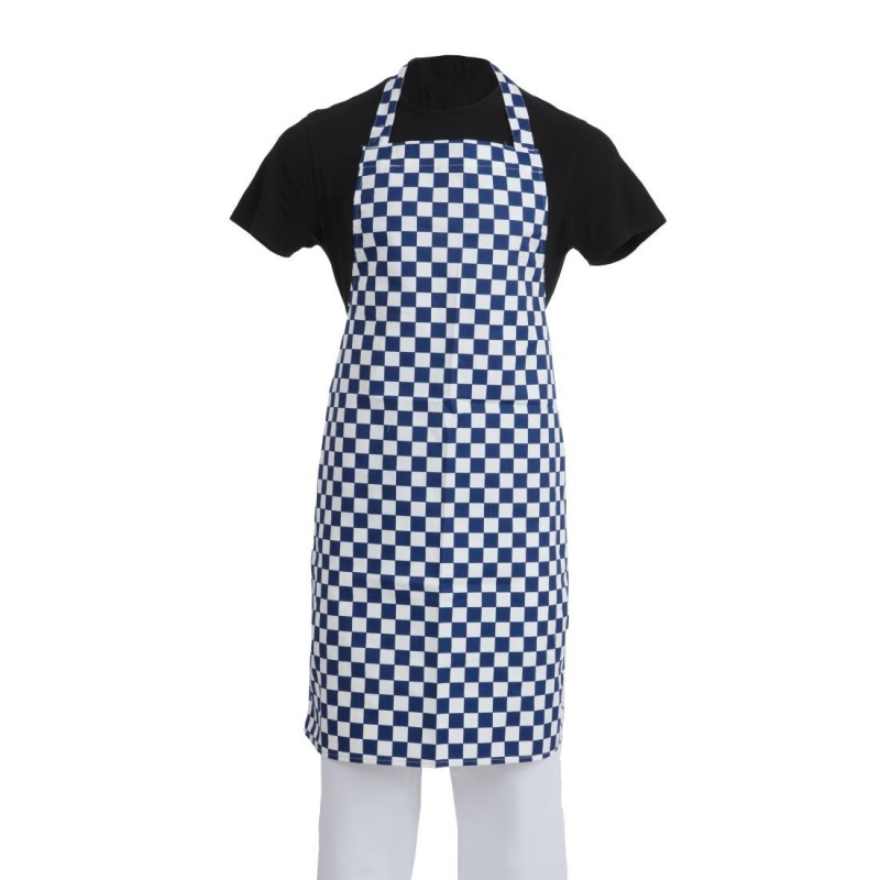 Blue and white checkered bib apron in polycotton 710 x 970 mm - Whites Chefs Clothing - Fourniresto Blue and white checkered bib apron in polycotton 710 x 970 mm - Whites Chefs Clothing - Fourniresto