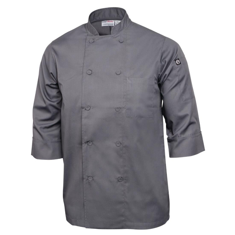 Unisex Grey Kitchen Jacket - Size L - Chef Works - Fourniresto Unisex Grey Kitchen Jacket - Size L - Chef Works - Fourniresto