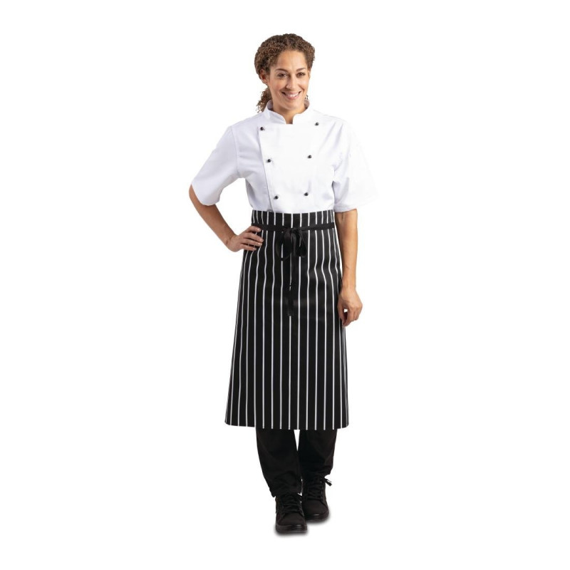 White and Black Striped Kitchen Apron 760 x 970 mm - Whites Chefs Clothing - Fourniresto White and Black Striped Kitchen Apron 760 x 970 mm - Whites Chefs Clothing - Fourniresto