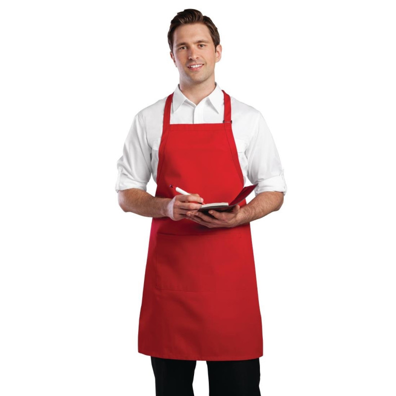 Tablier Bavette Avec Tour De Cou Réglable Et Double Poche Rouge 610 X 860 Mm - Chef Works - Fourniresto Tablier Bavette Avec Tour De Cou Réglable Et Double Poche Rouge 610 X 860 Mm - Chef Works - Fourniresto