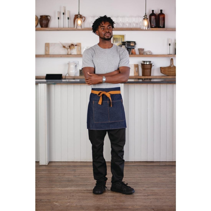 Tablier de Serveur Denim Bleu avec Ceinture Ocre en Coton 700 x 430 mm - Whites Chefs Clothing - Fourniresto Tablier de Serveur Denim Bleu avec Ceinture Ocre en Coton 700 x 430 mm - Whites Chefs Clothing - Fourniresto