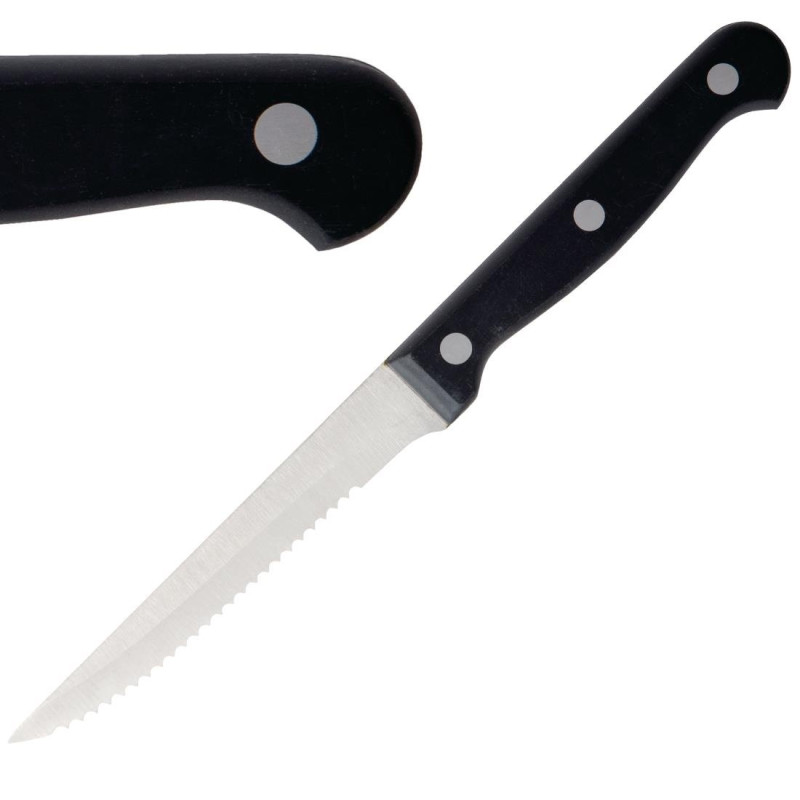 Couteau À Viande À Manche Noir Lame Dentée 215 Mm - Lot De 12 - Olympia - Fourniresto Couteau À Viande À Manche Noir Lame Dentée 215 Mm - Lot De 12 - Olympia - Fourniresto