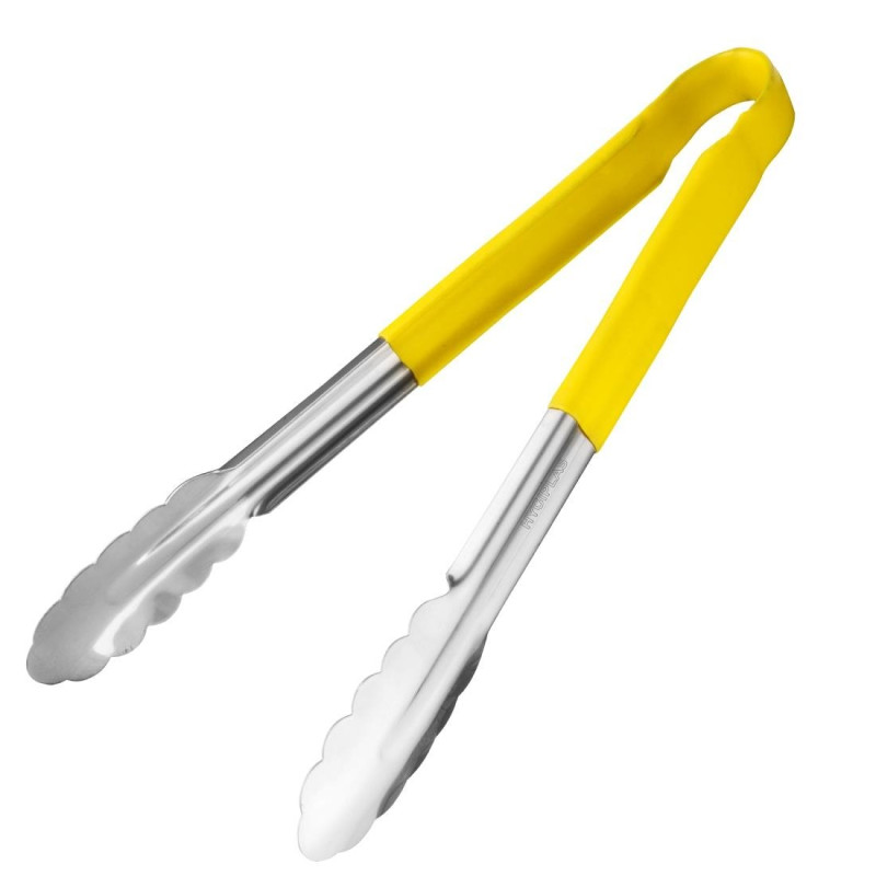Yellow Stainless Steel 300 mm Serving Tongs - Vogue - Fourniresto Yellow Stainless Steel 300 mm Serving Tongs - Vogue - Fourniresto