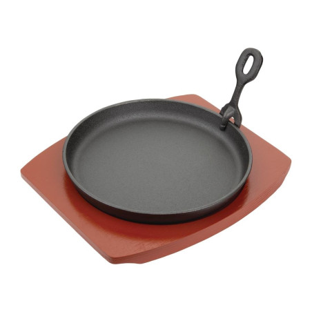 Cast Iron Round Serving Dish with Wooden Stand Ø 220 mm - Olympia - Fourniresto