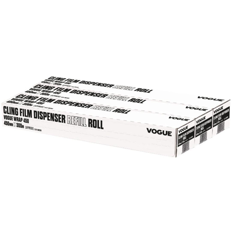 Rouleaux de Film Alimentaire pour Distributeur Wrap450 - Lot de 3 - Vogue - Fourniresto Rouleaux de Film Alimentaire pour Distributeur Wrap450 - Lot de 3 - Vogue - Fourniresto