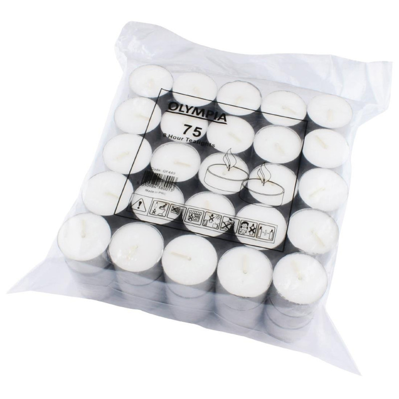 Čajne svijeće 8 sati Ø 40 mm - Paket od 75 - Olympia