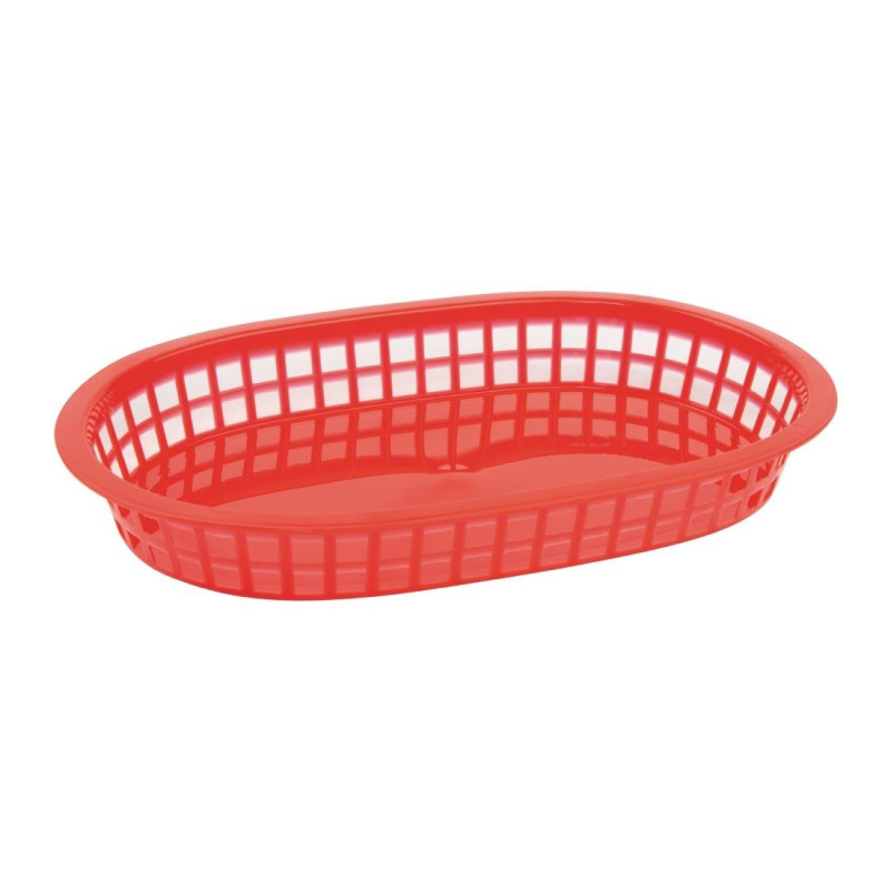 Lot de 6 Panières Alimentaires Ovales en Polypropylène Rouge - Marque Olympia Lot de 6 Panières Alimentaires Ovales en Polypropylène Rouge - Marque Olympia