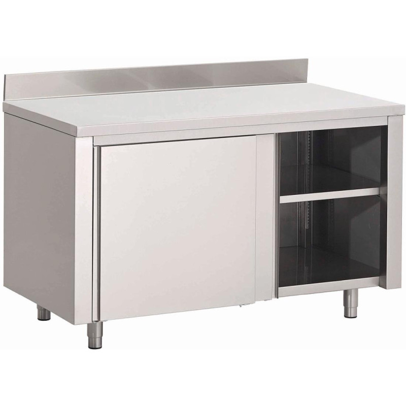Stainless Steel Cabinet with Sliding Doors and Backsplash - W 1600 x D 700mm - Gastro M Stainless Steel Cabinet with Sliding Doors and Backsplash - W 1600 x D 700mm - Gastro M