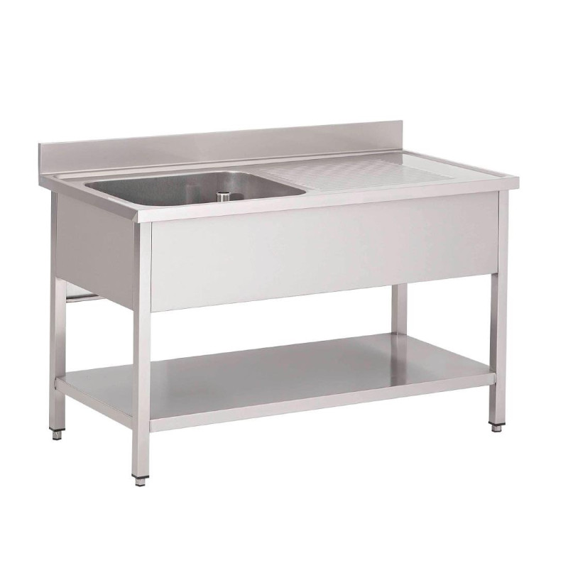 Plonge en Inox Avec Étagère Basse 1 Bac À Gauche-L 1600 x P 700mm - Gastro M Plonge en Inox Avec Étagère Basse 1 Bac À Gauche-L 1600 x P 700mm - Gastro M