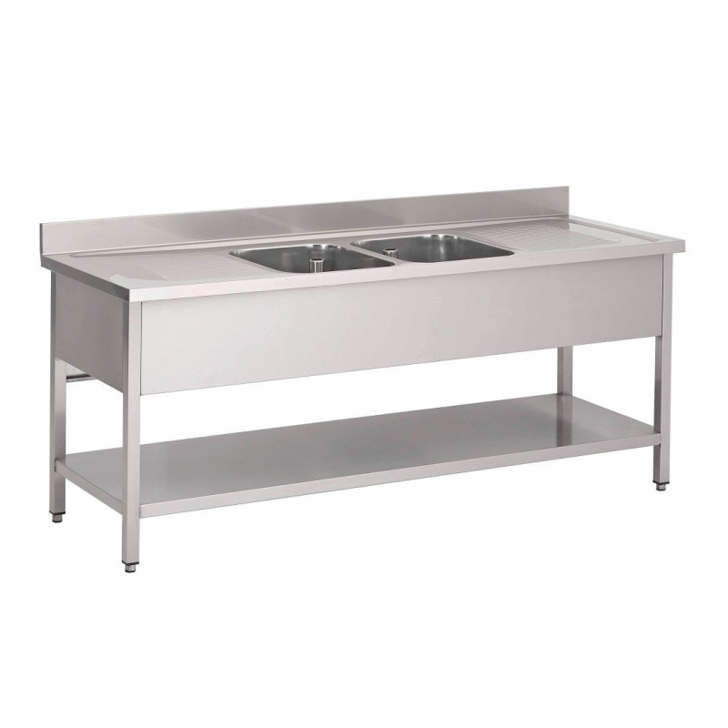 Plonge en Inox avec Étagère Basse 2 Bacs Au Centre - L 2000 x P 700 mm - Gastro M Plonge en Inox avec Étagère Basse 2 Bacs Au Centre - L 2000 x P 700 mm - Gastro M