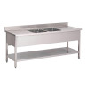 Plonge en Inox avec Étagère Basse 2 Bacs Au Centre - L 2000 x P 700 mm - Gastro M