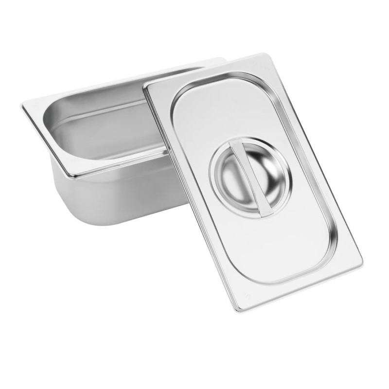 - Set of 6 GN1/9 Pans and Lids - Depth 100mm - Vogue - Set of 6 GN1/9 Pans and Lids - Depth 100mm - Vogue