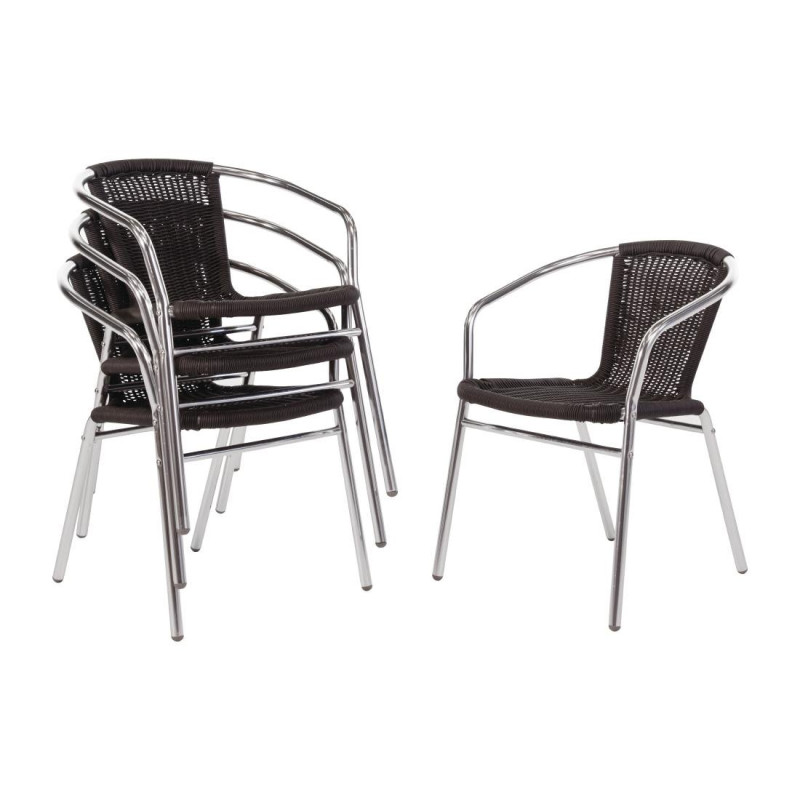 Stackable Black and Aluminum Rattan Armchairs - Set of 4 - Bolero - Fourniresto Stackable Black and Aluminum Rattan Armchairs - Set of 4 - Bolero - Fourniresto