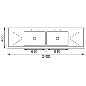 Stainless Steel Sink - L 2400 x D 600 mm - Vogue