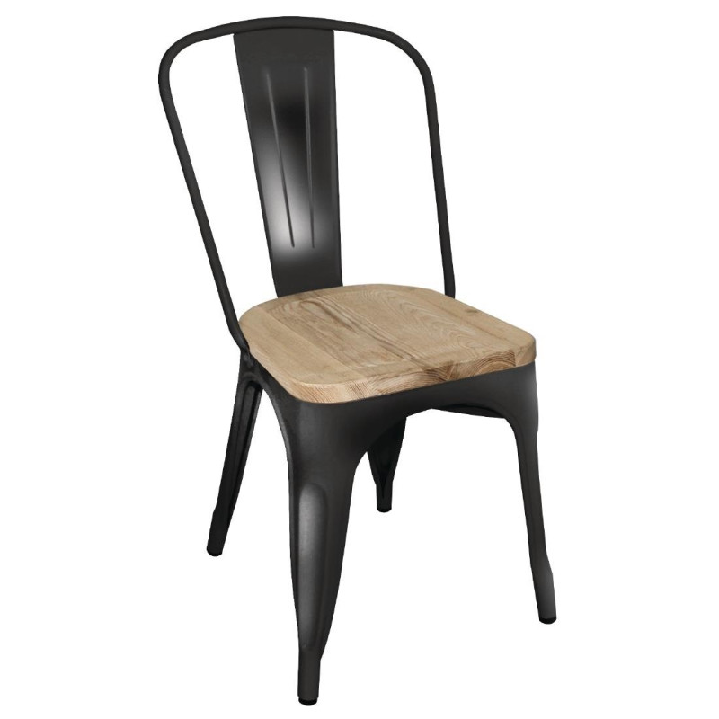Black Steel Chair with Wooden Seat - Set of 4 - Bolero Black Steel Chair with Wooden Seat - Set of 4 - Bolero
