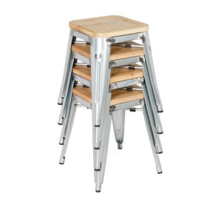Čelične Bistro Stolice s Drvenim Sjedalom - Set od 4 - Bolero