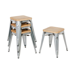 Stolice Bistro s niskim čeličnim nogama i drvenim sjedalom - set od 4 - Bolero