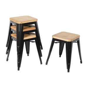 Stolice Bistro s niskim čeličnim nogama i crnom drvenom sjedištem - set od 4 - Bolero