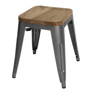 Tabureti Bistro Niski od Sivog Metalnog Čelika s Drvenim Sedištem - Set od 4 - Bolero