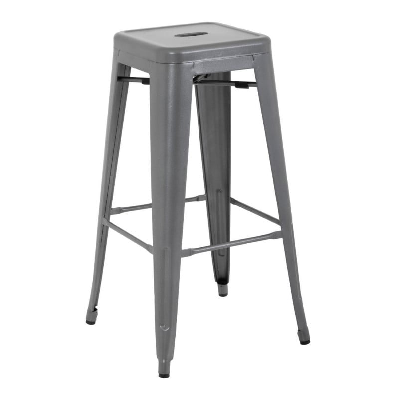 High Stools in Metallic Grey Galvanized Steel - Set of 4 - Bolero