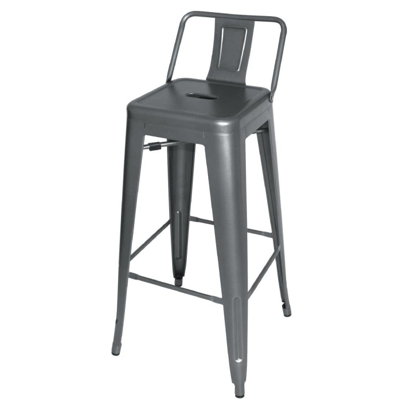 Tabourets Hauts en Acier Gris Métal avec Dossier - Lot de 4 - Bolero Tabourets Hauts en Acier Gris Métal avec Dossier - Lot de 4 - Bolero