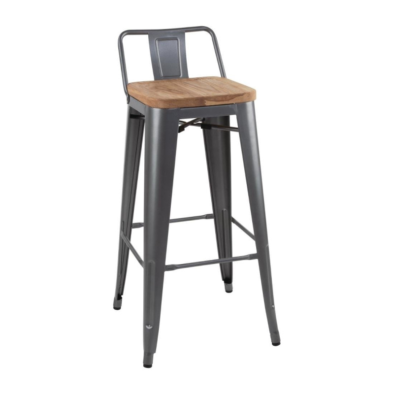 Tabourets Hauts avec Dossier et Assise en Bois - Gris Métallisé - Lot de 4 - Bolero Tabourets Hauts avec Dossier et Assise en Bois - Gris Métallisé - Lot de 4 - Bolero