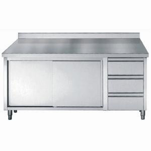Niski inox namještaj s leđnim dijelom GN 1/1 - 2 vrata i 3 ladice - L 2000 x P 700 mm - CombiSteel