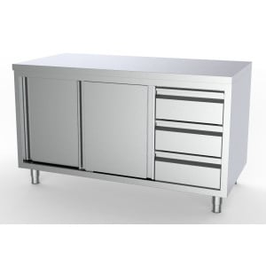 Meuble Inox Bas GN 1/1 - 2 Portes et 3 Tiroirs à Droite - L 2000 x P 700 mm - CombiSteel