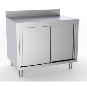 Stainless Steel Base Cabinet with 2 Doors and Backsplash - L 1600 x D 600 mm - CombiSteel