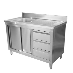 Meuble Plonge 1 Bac avec Dosseret - 1200 x 600 mm - Bac à Gauche - Dynasteel