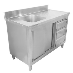 Meuble Plonge 1 Bac avec Dosseret - 1200 x 600 mm - Bac à Gauche - Dynasteel