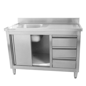 Meuble Plonge 1 Bac avec Dosseret - 1200 x 600 mm - Bac à Gauche - Dynasteel