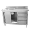 Meuble Plonge 1 Bac avec Dosseret - 1200 x 600 mm - Bac à Gauche - Dynasteel