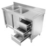2-Basin Sink Unit with Backsplash and 3 Drawers - 1400 x 600 mm - Left Basin - Dynasteel