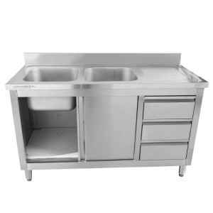 Meuble Plonge 2 Bacs s Naslonom - 1400 x 600 mm - Lijevi Bac - Dynasteel