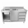 2-Basin Sink Unit with Backsplash and 3 Drawers - 1400 x 600 mm - Left Basin - Dynasteel