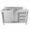 2-Basin Sink Unit with Backsplash and 3 Drawers - 1400 x 600 mm - Left Basin - Dynasteel