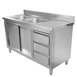 Meuble Plonge 2 Bacs s Naslonom - 1400 x 600 mm - Lijevi Bac - Dynasteel