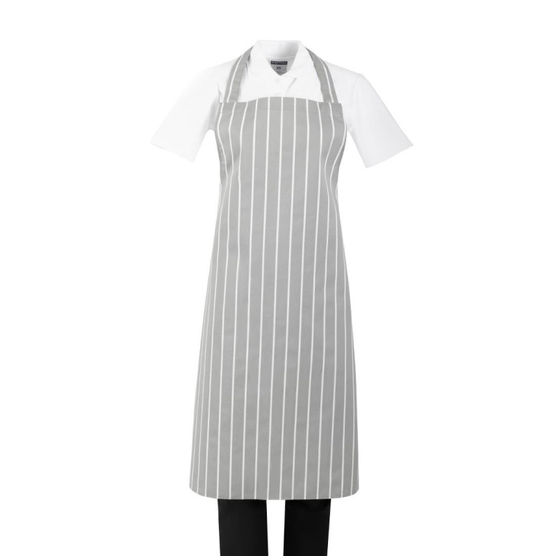 Tablier Bavette Rayé Gris et Blanc - Whites Chefs Clothing Tablier Bavette Rayé Gris et Blanc - Whites Chefs Clothing