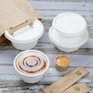 Couvercles en Bagasse Fiesta Compostable pour Bols de 400/500 ml - Lot de 50 - Gastronoble