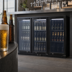 Hladnjak za stražnji bar 328 L 3 staklena vrata crna