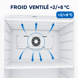 Ventilirani rashladni ormar 527 L +2/+8 °C — Puna vrata