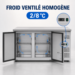 Pozitivni rashladni stol s 2 vrata 228 L ventilirani inox