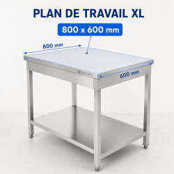 Stol od nehrđajućeg čelika 800x600 mm s donjom policom — Pro