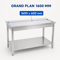 Stol od nehrđajućeg čelika 1600 x 600 mm s donjom policom — AISI 201